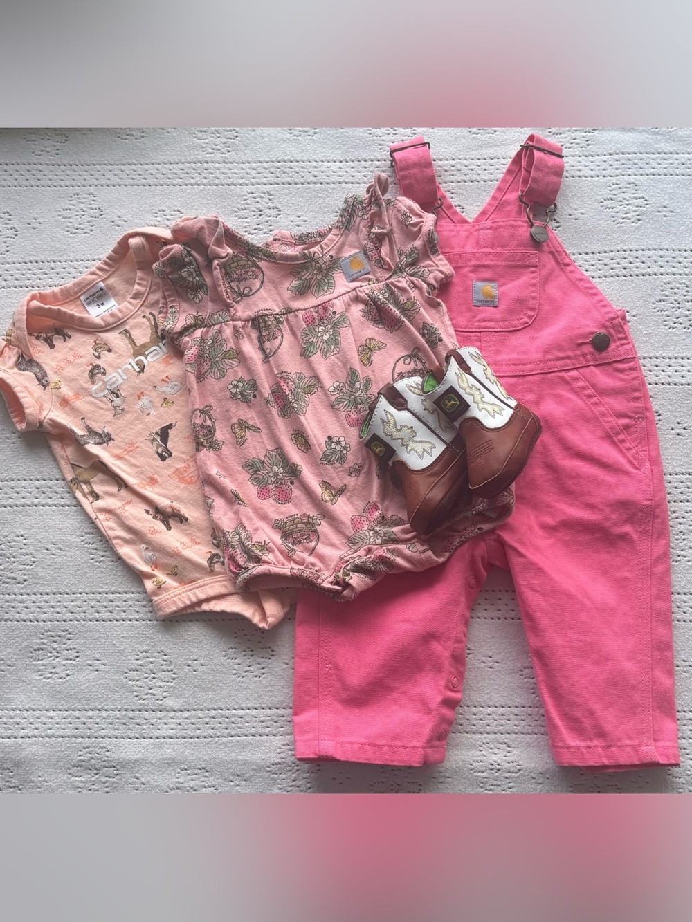 Carhartt Baby Girl Bundle 0–3M | Farm Set + Cowgirl Boots